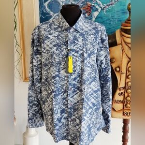 Men's Bespoke Navy and White Paisley-Print Button Shirt